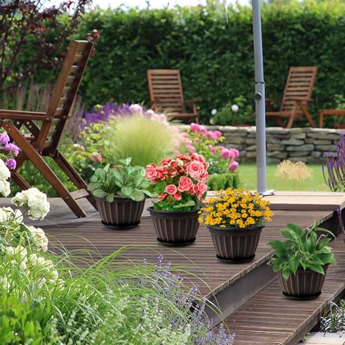 4 Pack Flower Pots,8 Inch Plants Pot,Planters Pot with Drainage Hole - color: Black, size: 8 inch-4 pack