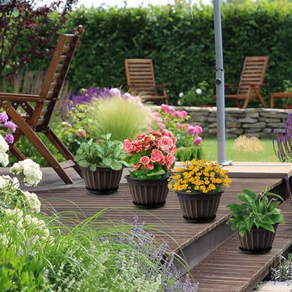 4 Pack Flower Pots,8 Inch Plants Pot,Planters Pot with Drainage Hole - color: Black, size: 8 inch-4 pack