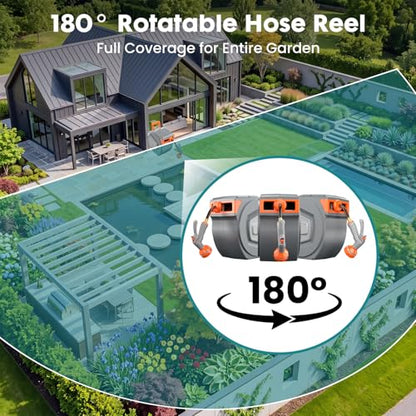 OLIXIS Retractable Garden Hose Reel, 1/2'' x 65 ft Water Hose with Nozzle - size: 1/2" x 65 FT