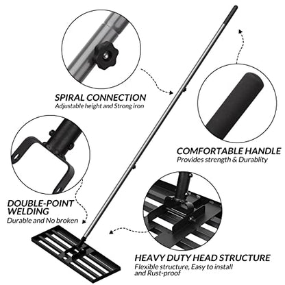 Walensee Lawn Leveling Rake, Reinforced Leveler with 6.5FT Steel Handle - size: 6.5FT 17"x10"