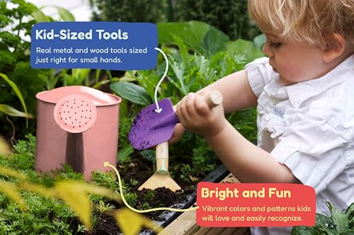 Kinderific Gardening Set, Tool Kit, for Kids, STEM, Includes Tote Bag, Spade, Watering Can, Rake, Fork, Trowel and Gloves (Princess Pink) - color: Princess Pink