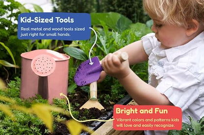 Kinderific Gardening Set, Tool Kit, for Kids, STEM, Includes Tote Bag, Spade, Watering Can, Rake, Fork, Trowel and Gloves (Princess Pink) - color: Princess Pink