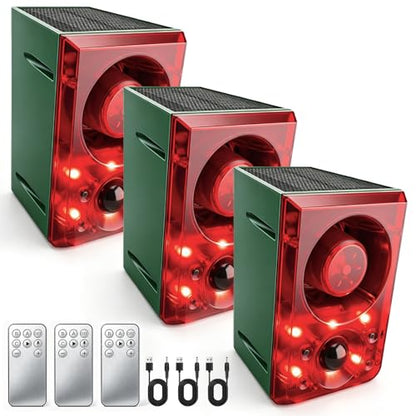 ChunHee Solar Outdoor Motion Sensor Alarm Dog Barking Gunshot Sound 130dB - color: Red-3pack
