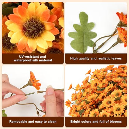 Fake Mums Artificial Fall Flowers for Outdoors Silk Daisy Bulk - color: Orange
