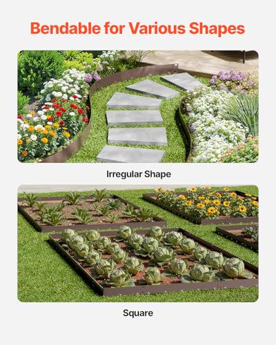 VEVOR Steel Landscape Edging, 5 Packs 39 x 5 in Rust-Resistant Metal Landscape Edging, Bendable Garden Edging Border, Heavy Duty Lawn Edging, Easy-to-Install, Flower Bed Yard Pathway Divider Brown - size: 39" L x 5" H, style: Upgraded version(Brown)