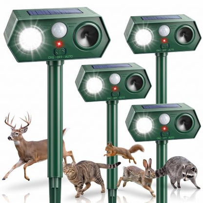 2026 Upgraded Solar Ultrasonic Animal Repeller Outdoor,Deer Repellent Devices with Motion Sensor & LED Flashing Light, Cat Deterrent for Yard,Garden,Rabbit, Squirrel, Raccoon, Dog,4 Pack Green