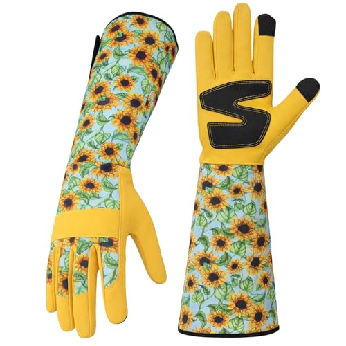 Sunflower Gardening Gloves Thorn Proof for Women Touchscreen Fingertips - style: Long