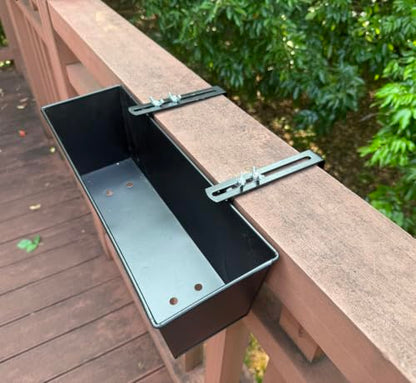 Metal Railing Planter, 16 Inch Rectangular Window Box with Adjustable Brackets, Drainage Holes, for Balcony Deck, 4 Pack (Black, Rectangular) - color: Black