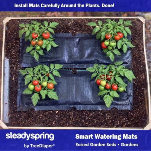 SteadySpring® Smart Watering Garden Mat for Raised Garden Beds 30-Day Irrigation Auto Refills with Rain for Gardens, Tomato Plants, Flowers (2-Pack)