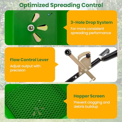 66LBS Walk-Behind Broadcast Spreader with 13" All-Terrain Pneumatic Tires, 6.5FT Spreading Width & Adjustable Flow Control, Push Fertilizer Spreader for Grass Seed, Salt & Ice Melt (Green) - color: Green