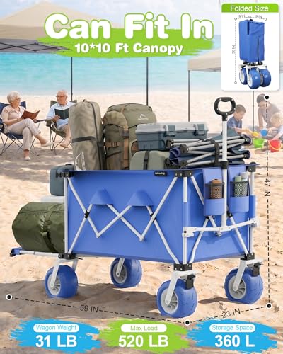 59"L Beach Wagon with 9×4" Big Sand Wheels, Expandable Tailgate - size: 360L