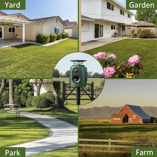 2026 Upgraded Solar Ultrasonic Animal Repeller, 360° Motion Detection with LED Flashing Light, Waterproof Design for Outdoor Garden, Farm, Temporary Yard Protection Against Deer, Cats, Dogs, Raccoons
