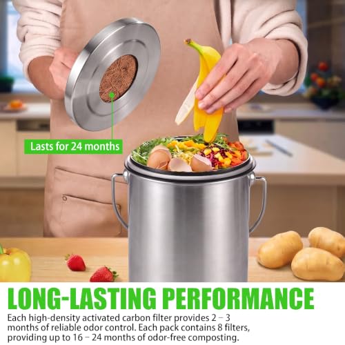 8Pcs 7.25" Activated Charcoal Filter Replacement for Kitchen Compost Bins