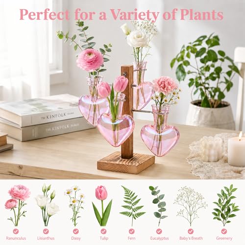 Nacome Plant Terrarium Propagation Stations: Pink Vase with Wooden Stand - color: Pink