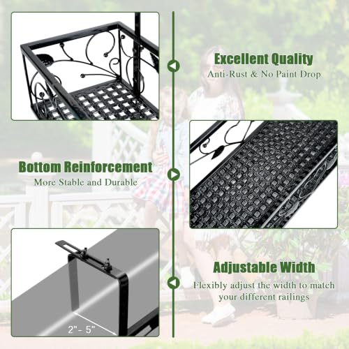 2-Tier Hanging Railing Flower Pot Holder with Adjustable Hooks
