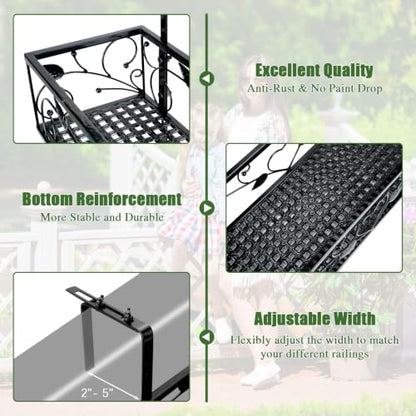 2-Tier Hanging Railing Flower Pot Holder with Adjustable Hooks