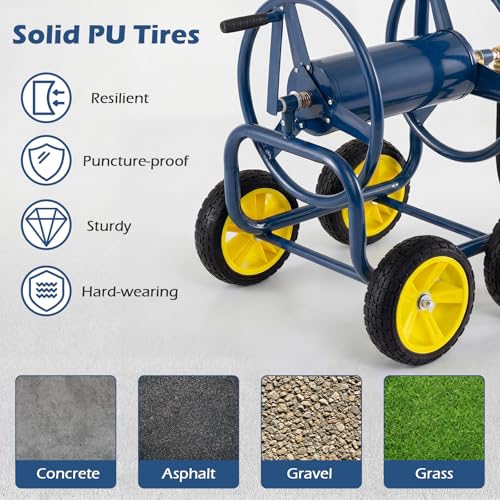 Garden Hose Reel Cart, Mobile Water Hose Cart with Heavy-duty Metal Frame & 4 Solid Wheels, Hold up to 330 ft of 5/8" Hoses, Outdoor Planting Tool for Lawn & Backyard (Navy Blue) - color: Navy Blue
