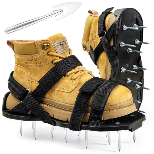Lawn Aerator Shoes Pre‑Assembled with Secure Dual Instep Straps for Lawn - color: Black