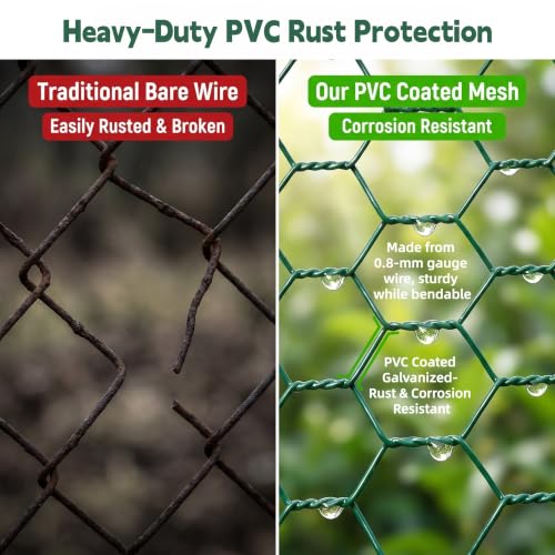 16in x 33ft PVC Coated Chicken Wire Mesh Fence - size: 33Ft x 16In
