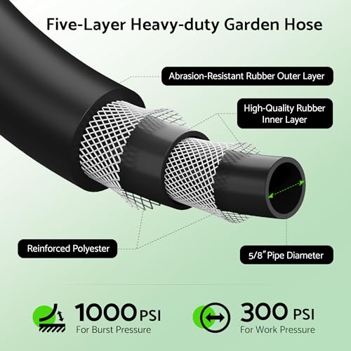 Heavy Duty Garden Hose 30 ft x 5/8", 5-Layer Hybrid Water Hose - color: Black, size: 30ft