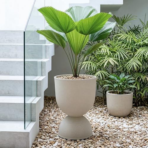 KOL Plastic Planters, Beige Urn Planters 2 Pack, 18 Inch+23 Inch - color: Beige, size: Bundle: 18"+23"