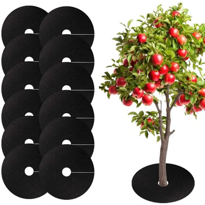 12 Pack 20.5 Inch Non-Woven Tree Mulch Ring - Degradable Tree Protector Mat, Round Anti Grass Gardening Landscaping Fabric Cover, Reusable Tree Weed Barrier Mat for Weed Control Root Protection - color: Black