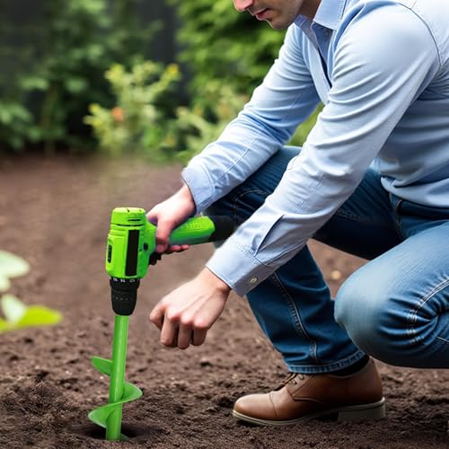 Auger Drill Bit for Planting, 4x12inches Garden Auger Spiral Drill Bit for Bulbs & Bedding Plants,Heavy Duty Post Hole Digger for Garden Soil,Fits 3/8" Hex Drill - size: 4"x12"-Green