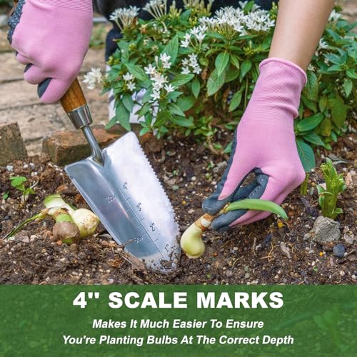Haliaeetus Garden Trowel with Serrated Edge, 4'' Depth Mark Planting Shovel - size: 13'' Serrated Shovel