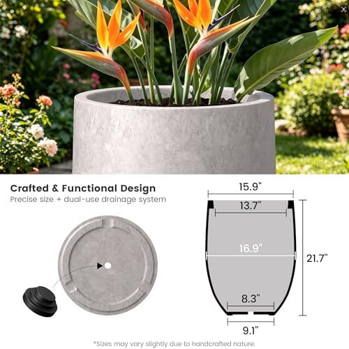 Kante Large Round Bullet CON Gray Concrete Planter 21.7" Tall, Outdoor - color: Light Gray