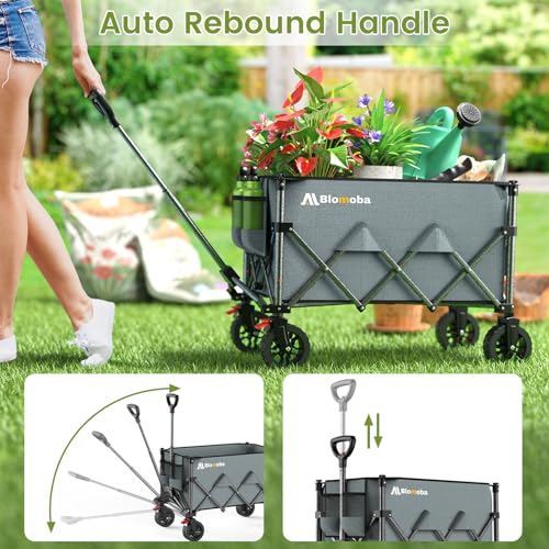 Blomoba Collapsible Wagon Cart, 150L Foldable Wagon with Wide Wheels, Grey - color: Gray, size: Large Without Tailgate