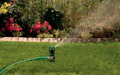 Orbit H2O-Six Gear-Drive Sprinkler on Metal T-Spike - Customizable Lawn Watering Coverage - Multi-Pattern Rotating Head with Adjustable Spray Range - Durable Outdoor Yard Irrigation Sprinkler - 58573