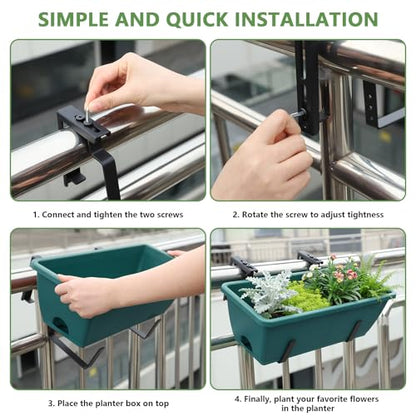 OYEAL Deck Railing Planter Boxes 4 Pack Hanging Planters for Outdoor Plants - color: Green & Black