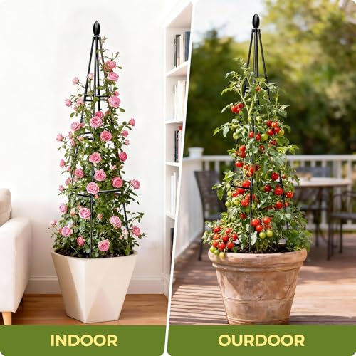 2 Pack Garden Trellis for Climbing Plants Outdoor,68" Tall Cucumber Trellis Garden Obelisk Trellis Rustproof Plants Support with Adjustable Heights for Indoor Potted Plants, Vines, Vegetables - style: Flame-shaped(2Pack)