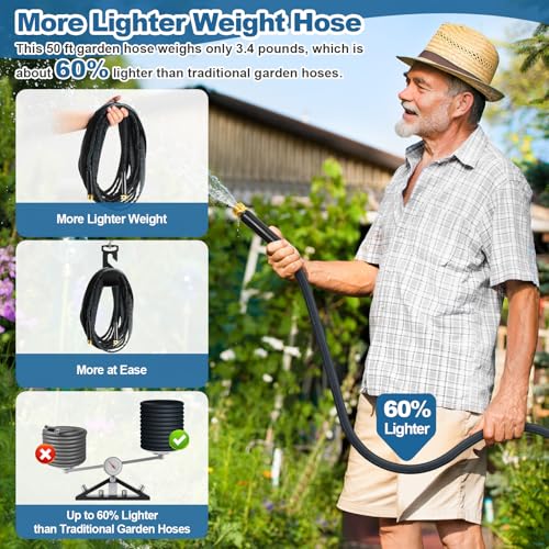 CXEZSIK Garden Hose 50FT Lightweight Non-Expanding Leak-Proof No-Knot Black - color: Black Blue, size: 50FT