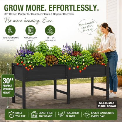 YEFU 72" Large Raised Garden Bed, Wood-Look HIPS 6ft Extra Large Bed, Black - color: Black, size: 72"×24"×30"