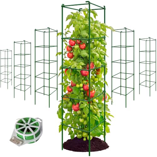 6-Pack 57inch Matal Tomato Cage for Garden Plant Support - color: Green, size: 57" H x 12" W