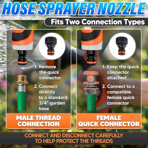 Garden Hose Nozzle, 10 Spray Patterns, Thumb Flow Control, Orange - color: Orange