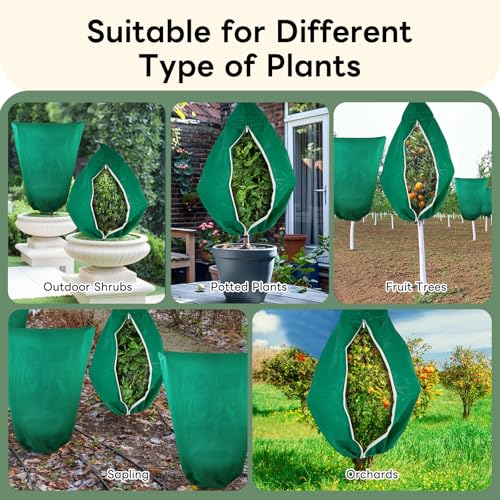 Plant Covers Freeze Protection 23.6" W X 31.5" H Thicker Outdoor Winter Frost Cloths Blankets with Zipper Drawstring, 2 Packs Reusable Garden Tree Cover Bags for Cold Weather Fruit Tree Shrub Potted - size: 23.6" W X 31.5" H