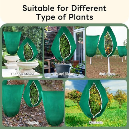 Plant Covers Freeze Protection 23.6" W X 31.5" H Thicker Outdoor Winter Frost Cloths Blankets with Zipper Drawstring, 2 Packs Reusable Garden Tree Cover Bags for Cold Weather Fruit Tree Shrub Potted - size: 23.6" W X 31.5" H