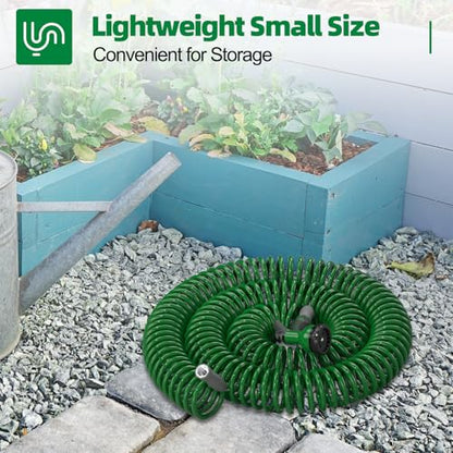 SPECILITE 3/8" Lightweight Coil Garden Hose 100 FT, EVA Flexible Water Hose - color: Green, size: 100FT