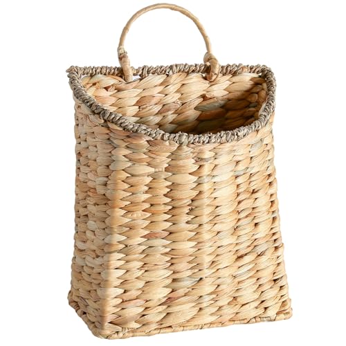 Woven Hanging Wall Basket, Rattan Wall Basket Planter, Front Door Hanger Basket Wreath for Plants,Outdoor Wicker Baskets for Wall,Door Baskets for Flowers Front Door Decor,8.6" D x 5.1" W x 11.6" H - color: Natural