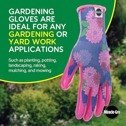 Miracle Gro Women's Nitrile Coated Grip Floral Pattern Gardening Work Gloves - size: Medium (3 Pack)