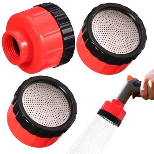 HANABASS 400 Mesh Hose End Sprayer Nozzle (3-Pack), Plastic Water Nozzles for Garden Hose, Soft Shower Head for Watering Delicate Seedlings, Flowers, Vegetables, Potted Plants, Red