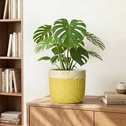 8 Inch Pots for Plants, Ceramic Planter, Round Planter, Yellow - color: Yellow, size: 8 Inch