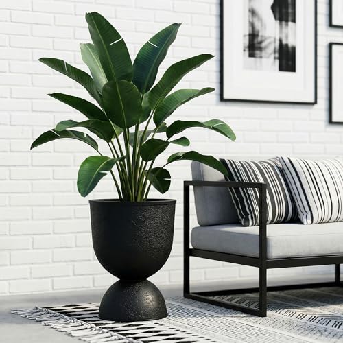 KOL 15 Inch Tall Planters, Black Plastic Urn Planters, 2 Pack - color: Black, size: Bundle: 15"+15"