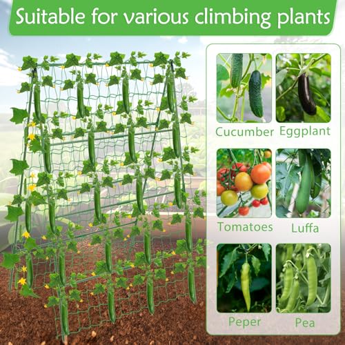 32 x 53 Inch Cucumber Trellis for Climbing Plants Outdoor A-Frame Garden Trellis for Raised Bed Detachable Sturdy Garden Plant Support Trellis for Small Plant Vegetable Flower Grape with Climbing Net - size: 1pack 32 x 53 Inch