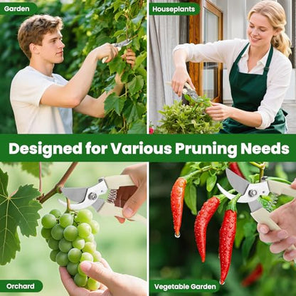 2 Pack Gardening Pruning Shears, Sharp Bypass Blade Garden Shears, Stainless Steel Garden Scissors with Comfortable Grip, Hand Pruners for Trimming Branches, Flowers, Plants, Fruit Trees & Vegetables