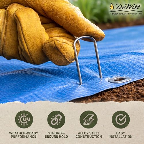 DeWitt 6 Inch U-Shaped Rounded Top Steel Anchor Pins, Silver, 100 Count