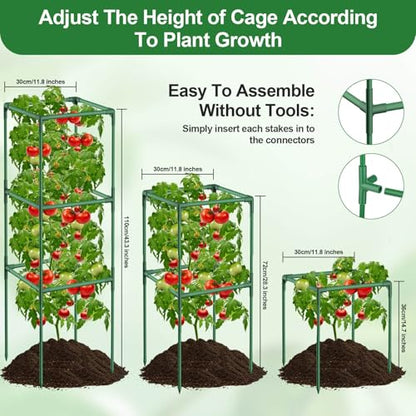 Lezmarket 3 Pack Tomato Cages for Garden, Tomato Trellis for Raised Garden Bed with Plant Clips and Twist Ties for Climbing Plants, 43 inches - size: 3 Pack