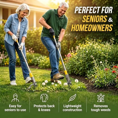 Stand Up Weed Puller Tool, Dual Eject, 4-Claw, 48" Long Handle